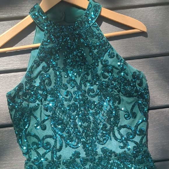 Lulu's Sparkling Teal Halter Jumpsuit - Picture 3 of 6